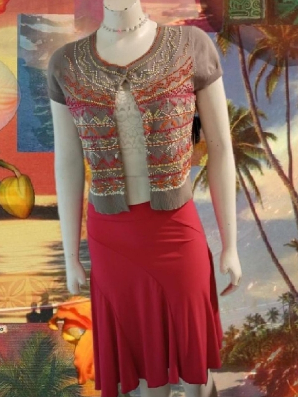 NWT Y2K INC International Concepts women's Multi Color Beaded cropped cardigan